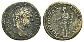 GALATIA. Ancyra. Caracalla (198-217). Ae.

Obv : .
Laureate head right.

Rev :.
Tyche standing facing, head left, kalathos on head, holding patera and...