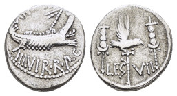 MARK ANTONY. (32-31 BC). Patrae(?). Legionary issue.Denarius.

Obv : ANT AVG / III VIR R P C.
Galley right.

Rev : LEG - VII.
Aquila right betwe...