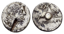 CN. LENTULUS.(76-75 BC). Rome. Denarius.

Obv: G P R. Head of Genius Populi Romani right; sceptre to left.

Rev: LENT CVR X FL. Globus flanked by scep...