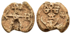 BYZANTINE LEAD SEAL.(Circa 7th-11th Century).Pb.

Condition : Good very fine.

Weight : 9.1 gr
Diameter : 21 mm