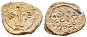 BYZANTINE LEAD SEAL.(Circa 7th-11th Century).Pb.

Condition : Good very fine.

Weight : 14.1 gr
Diameter : 28 mm
