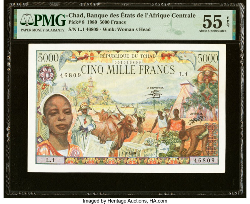 Chad Banque Des Etats De L'Afrique Centrale 5000 Francs 1.1.1980 Pick 8 PMG Abou...