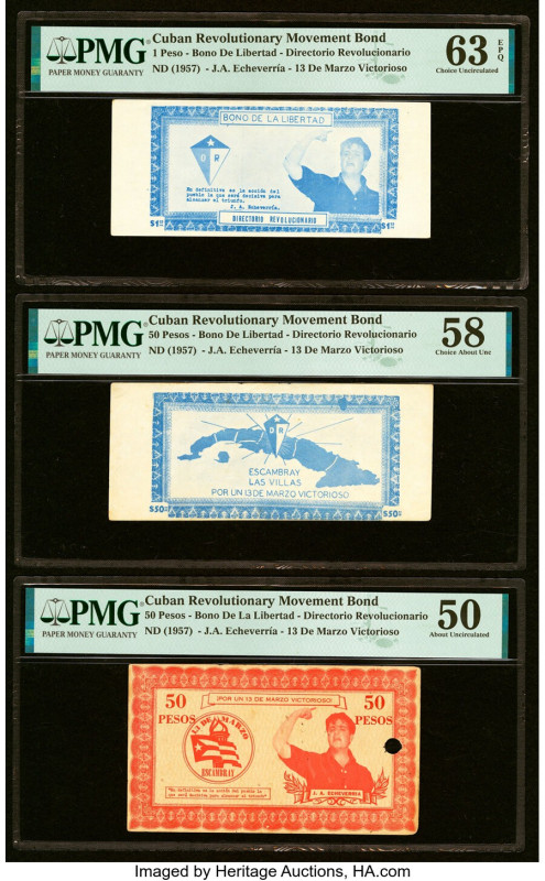 Cuba Revolutionary Movement Bond 1; 50 (2) ND (1957) Pick UNL Three Examples PMG...