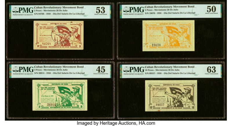 Cuba Revolutionary Movement Bond 2; 3; 5; 10 Pesos 1958 Pick UNL Four Examples P...