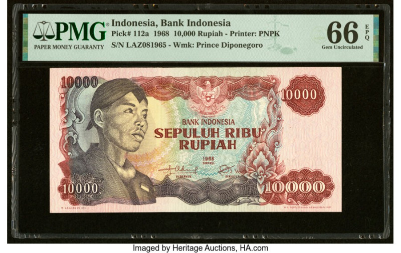 Indonesia Bank Indonesia 10,000 Rupiah 1968 Pick 112a PMG Gem Uncirculated 66 EP...