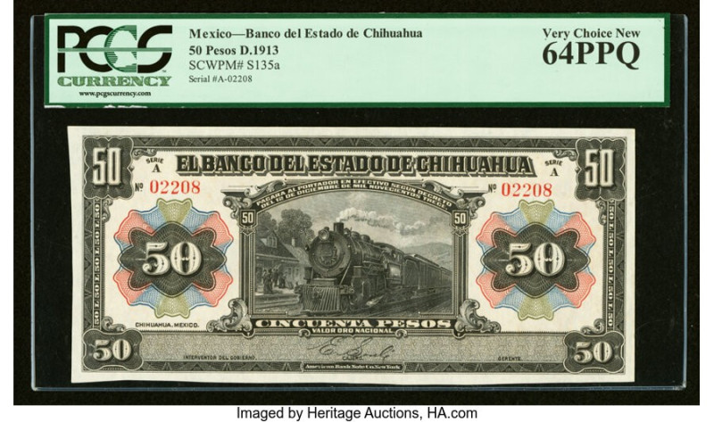 Mexico Banco del Estado de Chihuahua 50 Pesos 1913 Pick S135a M98a PCGS Very Cho...