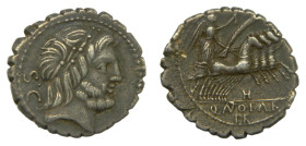 Gens Antonia. 81 a.C. Denario Q. Antonius Balbus. Roma. Anv.: Cabeza laureada de Júpiter a derecha (Cal.139) Ar 3,7 gr.
MBC+