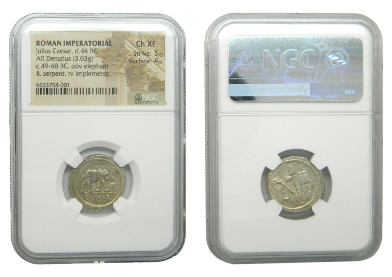 Julio Cesar (49 a 44 a.C) Denario . NGC XF. Strike 5/5 Surface 4/5. Roman Imperi...