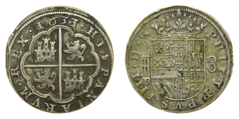 Felipe IV (1621-1665) 1633 R. Segovia. 8 Reales. (AC1603) Ar 26,45 gr. Leve fina...