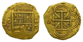 Felipe IV (1621-1665) (1631) E. Cartagena de Indias. Colombia. 2 escudos. Marca de ceca C. (AC1631) Valor a derecha en vertical. Au 6,56 gr.
MBC