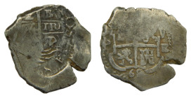 Carlos II (1665-1700) 1668 E. Potosí. 2 reales. (AC382) Ar 5,29 gr. Descentrada en reverso y grieta. 
BC