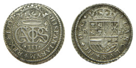 Carlos III, Pretendiente (1700-1714) 1709. Barcelona. 2 reales. (AC30) Ar 5,17 gr. Muy bonita.
EBC