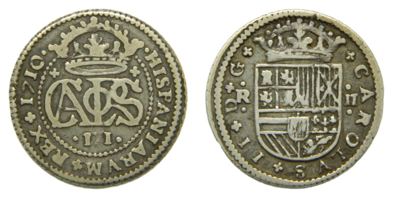 Carlos III, Pretendiente (1700-1714) 1710. Barcelona. 2 reales. (AC31) Ar 5,29 g...