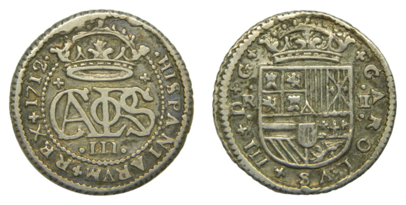 Carlos III, Pretendiente (1700-1714) 1712. Barcelona. 2 reales. (AC33) Ar 5,19 g...