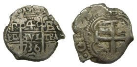 Felipe V (1700-1746) 1736 E. Potosí. 4 reales. Macuquina (AC1190) Ar 13,4 gr.
MBC+