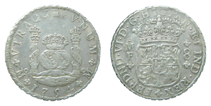 Fernando VI (1746-1759) 1754 MF. Mexico. 8 reales. Columnario (AC482) Ar 26,85 g...