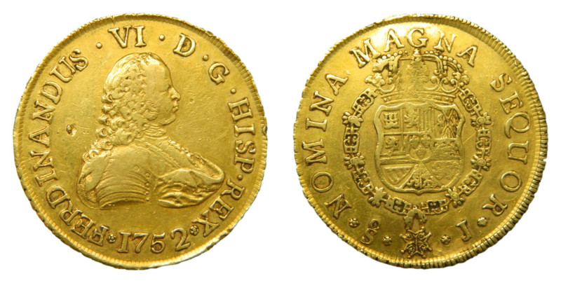 Fernando VI (1746-1759) 1752 J. Santiago. 8 escudos. (AC826) Au 26,27 gr. Pequeñ...