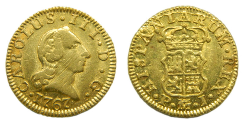 Carlos III (1759-1788) 1767 PJ Madrid. 1/2 escudo. (AC1251) Au 1,75 gr. Rayitas ...