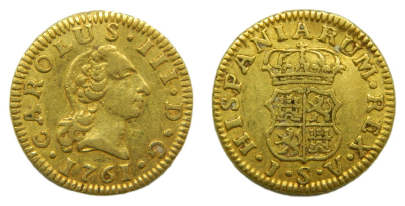 Carlos III (1759-1788) 1761 JV. Sevilla. 1/2 escudo. (AC1289) Au 1,77 gr.
MBC