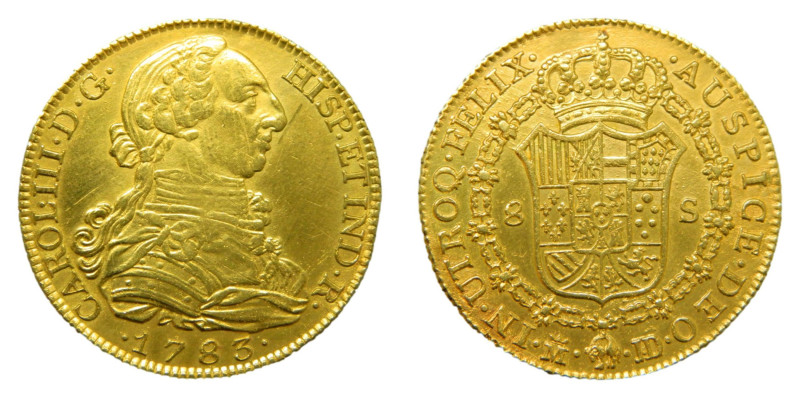 Carlos III (1759-1788) 1783/73 JD/PJ. Madrid. 8 escudos. (AC1967) Au 26,66 gr. 2...