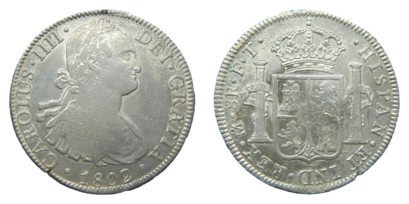 Carlos IV (1788-1808) 1802 FT. Mexico. 8 reales (AC975) Ar 26,61 gr. Leves oxida...