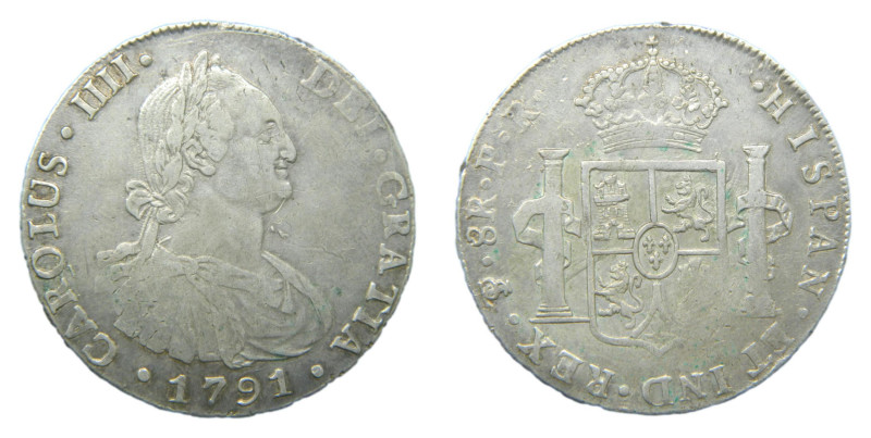 Carlos IV (1788-1808) 1791 PR. Potosí. 8 reales (AC991) Ar 26,62 gr.
MBC