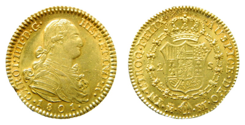 Carlos IV (1788-1808) 1801 FA/MF. Madrid. 2 escudos (AC1302) Golpecito en canto....