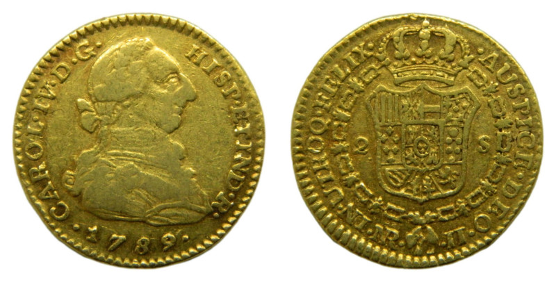 Carlos IV (1788-1808) 1789 JJ. Santa fe de Nuevo Reino. 2 escudos (AC1379) Au 6,...