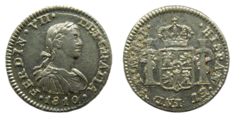 Fernando VII (1808-1833) 1810 HJ. Mexico, 1/2 real. (AC392) Ar 1,68 gr. Busto im...