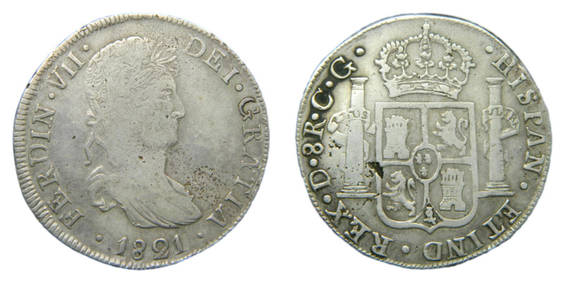 Fernando VII (1808-1833) 1821 CG. Durango. 8 reales. (AC1199) Ar 25,71 gr. Falta...