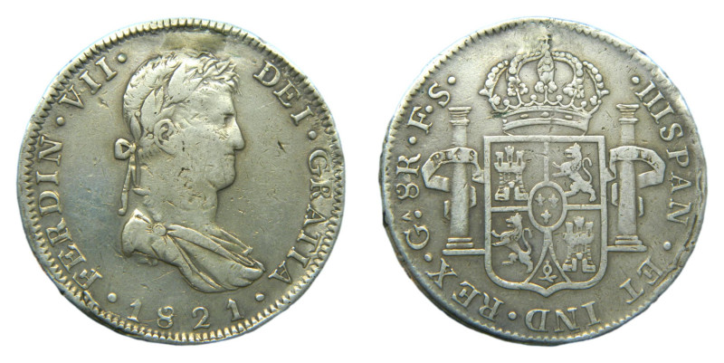 Fernando VII (1808-1833) 1821 FS. Guadalajara. 8 reales. (AC1210) Ar 27 gr. Aguj...