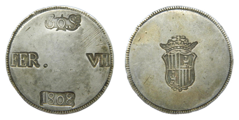 Fernando VII (1808-1833) 1808 . Mallorca. 30 sous. (AC1291) Ar 26,29 gr. Leves r...