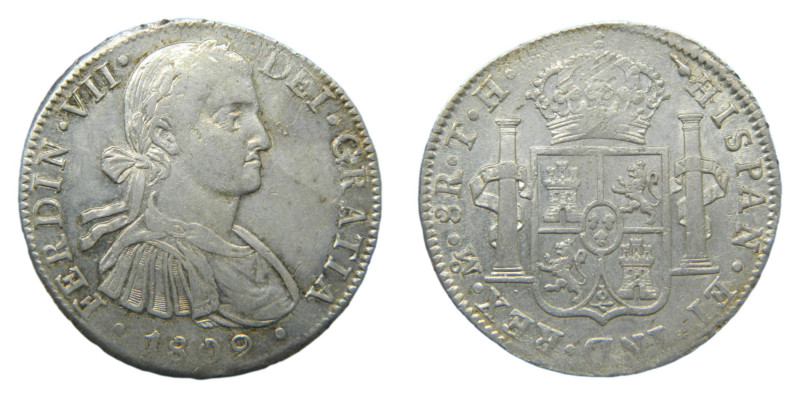 Fernando VII (1808-1833) 1809 TH. Mexico. 8 reales. (AC1310) Ar 26,94 gr. Restos...