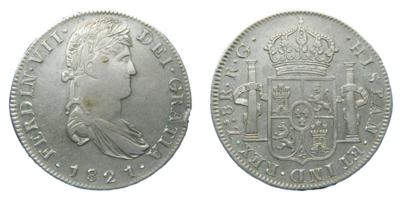 Fernando VII (1808-1833) 1821 AG. Zacatecas. 8 reales. (AC1465) Ar 27,12 gr. Gol...