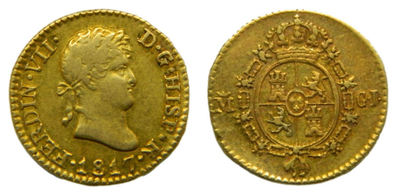 Fernando VII (1808-1833) 1817 GJ. Madrid. 1/2 escudo. (AC1486) Au 1,76 gr.
MBC