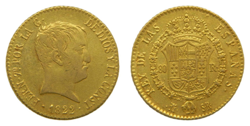 Fernando VII (1808-1833) 1822 SR. Madrid. 80 reales. (AC1641) Au 6,66 gr.
MBC