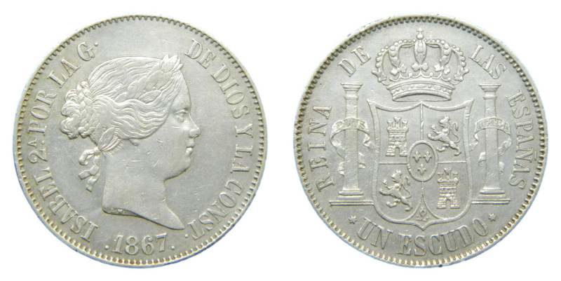 Isabel II (1833-1868) 1867. Madrid. 1 Escudo. (AC565) Ar 12,95 gr.
MBC+