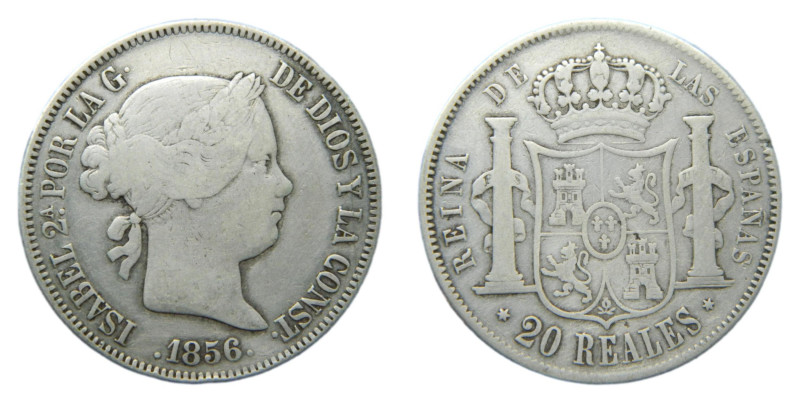 Isabel II (1833-1868) 1856. Madrid. 20 Reales. (AC612) Ar 25,56 gr.
MBC