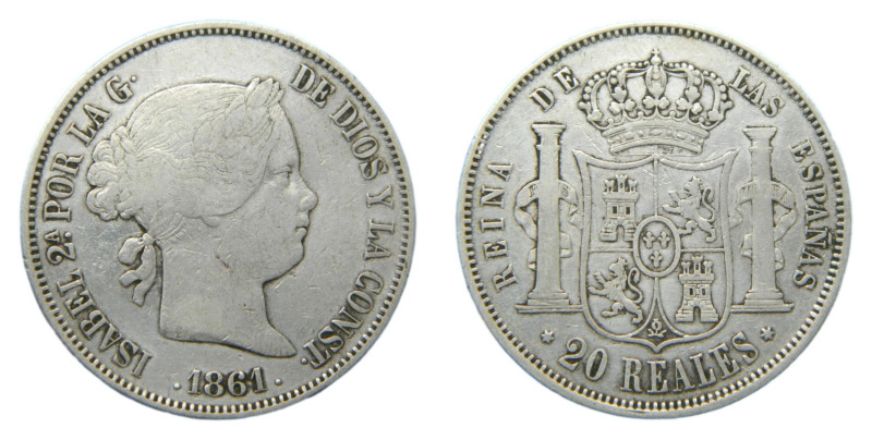 Isabel II (1833-1868) 1861. Madrid. 20 Reales. (AC619) Ar 25,68 gr.
MBC