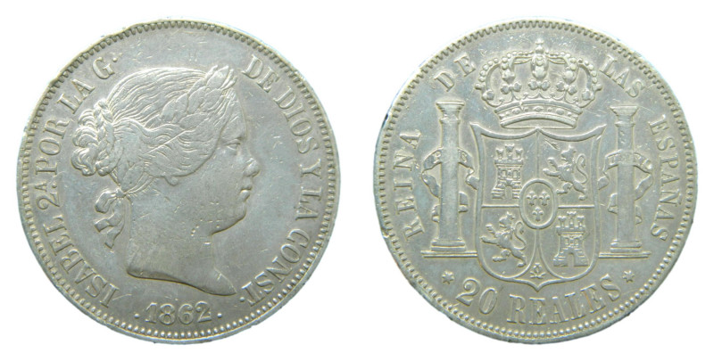 Isabel II (1833-1868) 1862. Madrid. 20 Reales. (AC620) Ar 25,82 gr.
MBC