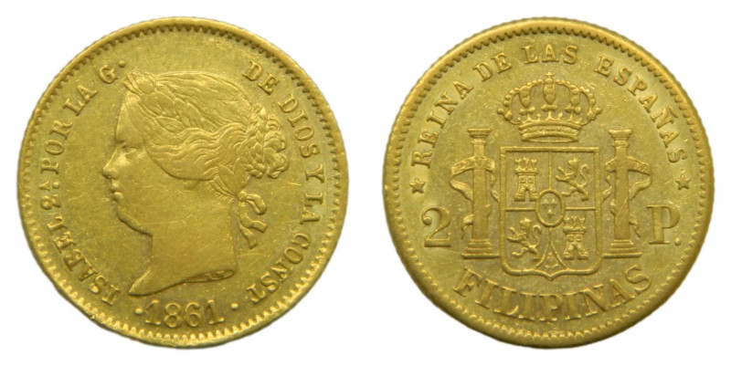 Isabel II (1833-1868) 1861. Manila. 2 pesos. (AC836) Au 3,39 gr.
EBC