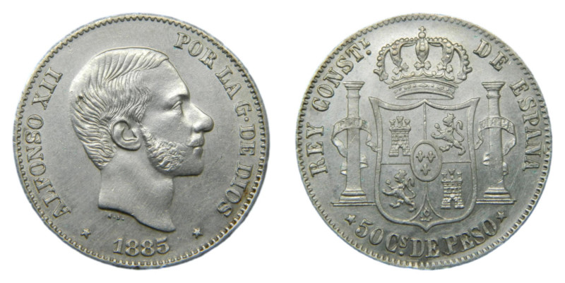 Alfonso XII (1874-1885) 1885. Manila. 50 centavos. (AC124) Ar 13 gr. 
EBC