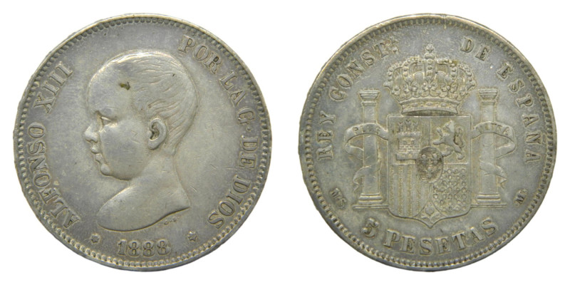 Alfonso XIII (1886-1931) 1888 * 18-88. MSM. Madrid. 5 pesetas. (AC89) Ar 24,95 g...