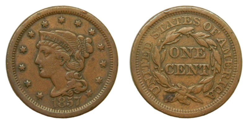 Estados unidos / United States 1 Cent 1857 Large Date. Braided Hair Cent (Km#67)...