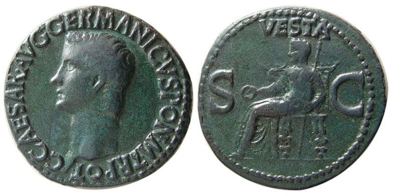 ROMAN EMPIRE; Caligula, 37-41 AD. Æ As (10.09 gm; 28 mm). Rome, 37/38 AD. Obv. C...