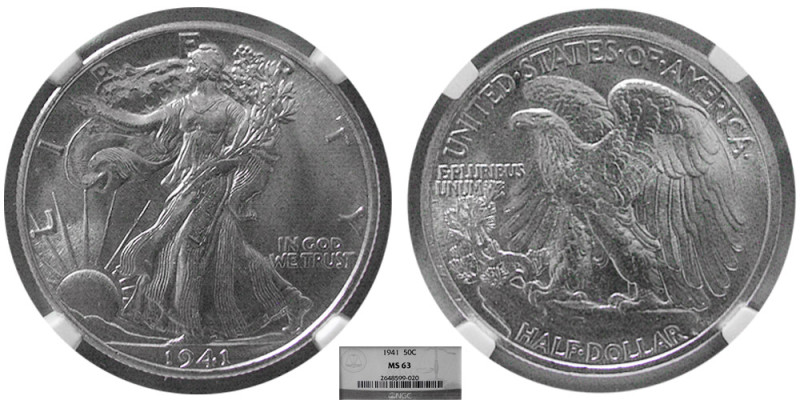 UNITED STATES. 1941, Liberty Half Dollar. NGC-MS 63. Certificate # 2648599-020.