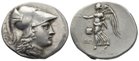 PAMPHYLIA. Side. Circa 205-100 BC. Tetradrachm (16.8 Gr. 32mm.) 
 Head of Athena to right, wearing crested Corinthian helmet. 
Rev. ΔΕΙ- Nike advancin...
