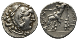 Kingdom of Macedon, Alexander III 'the Great' AR Drachm. Chios, circa 290-275 BC. (4 Gr. 17mm.)
Head of Herakles right, wearing lion skin headdress 
R...
