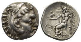Kingdom of Macedon, Alexander III 'the Great' AR Drachm. Chios, circa 290-275 BC. (4 Gr. 17mm.)
Head of Herakles right, wearing lion skin headdress 
R...