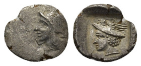 DYNASTS of LYCIA. Uncertain dynast. Circa late 5th-early 4th century BC. AR
(0.54 Gr. 10mm.) 
Helmeted head of Athena left 
Rev. Head of Hermes left, ...